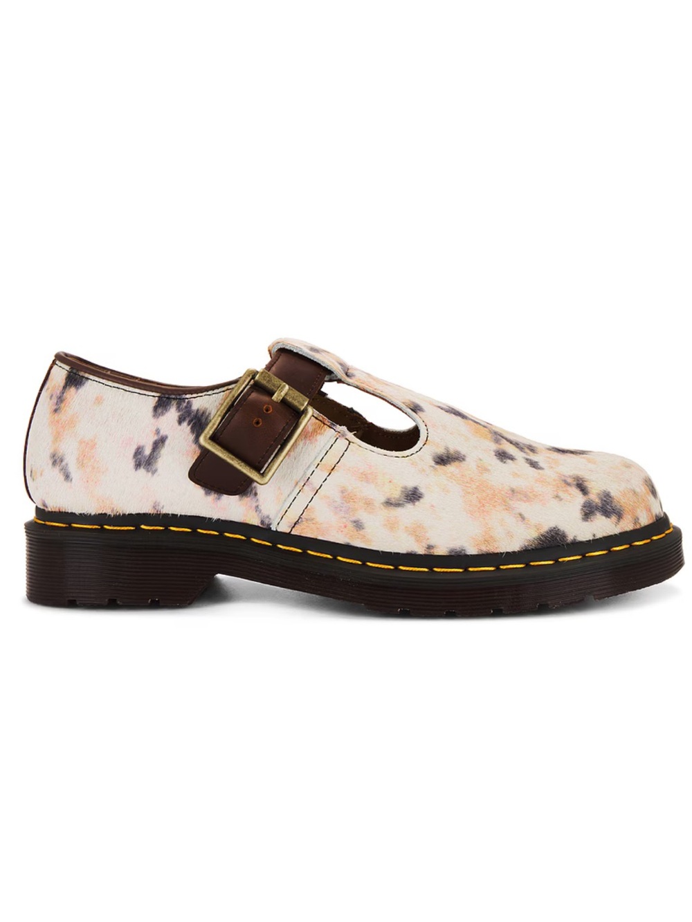 Dr. Martens T-Bar Hair On Multi Abstract Butterscotch Mule Womens size 10 NEW!!!